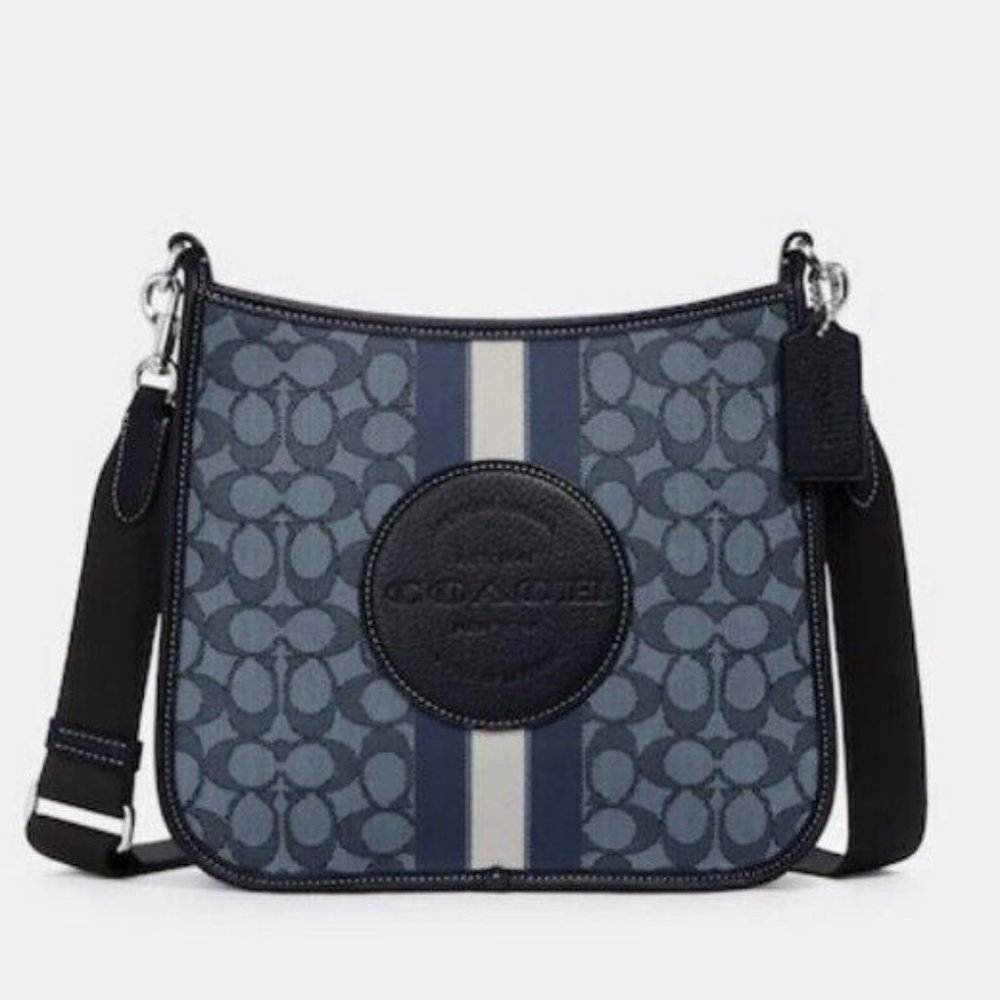 COACH Women's Dempsey Bag In Signature Jacquard+Stripe Patch(SV/Denim/Navy) M